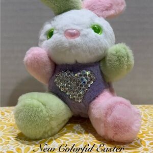 NEW EASTER COLORFUL BUNNY WITH BEDAZZLE HEART KEYRING